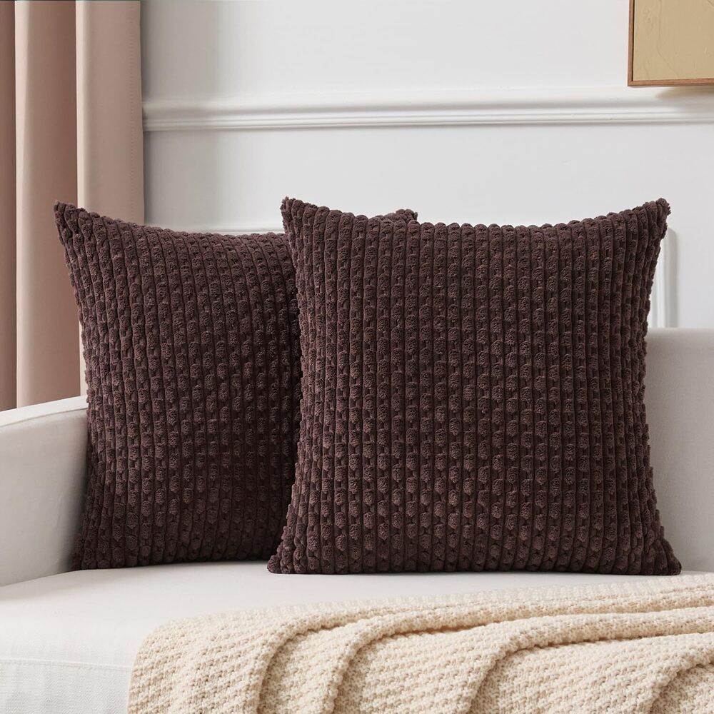 4698 Kevin Textile Decorative Pillow Covers Set of 2 Striped Plush Corduroy